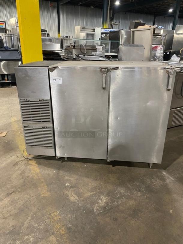 Glastender Commercial Stainless Steel 2 Door Pass-Thru Back Bar Cooler! With Poly Coated Wire Rack! Model: NPT52-L6-SNH SN: 134125922N! 115V 1 Phase! On Legs! - Image 1 of 8