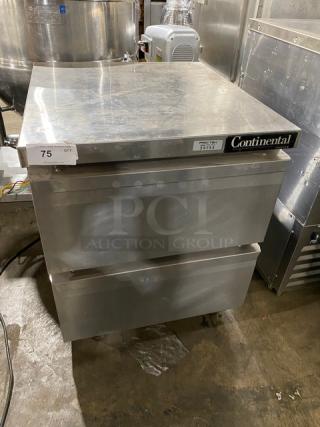 Continental Commercial Stainless Steel 2 Drawer Undercounter Worktop Freezer! Model: SWF27 SN: 156C0742! 115V 1 Phase! On Casters!