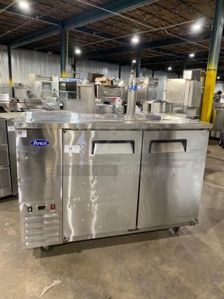 Atosa Commercial Stainless Steel 2 Door Back Bar Cooler/Direct Draw Kegerator! With Single Tower Double Tap! With Drip Tray! Model: MKC58 SN: MKC58AUS10031B091600C40018! 115V 1 Phase! On Casters!