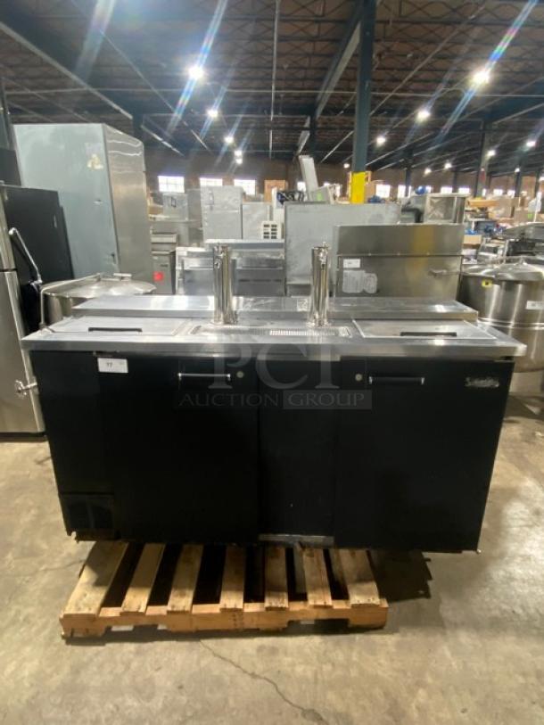 Beverage-Air Commercial Black Powder Coated Back Bar Cooler/Direct Draw Kegerator! With Stainless Steel Worktop And Double Sliding Lids! With 2 Single Tower Taps & Drip Tray! Model: DD68C SN: 5109281! 115V 1 Phase! - Image 1 of 10