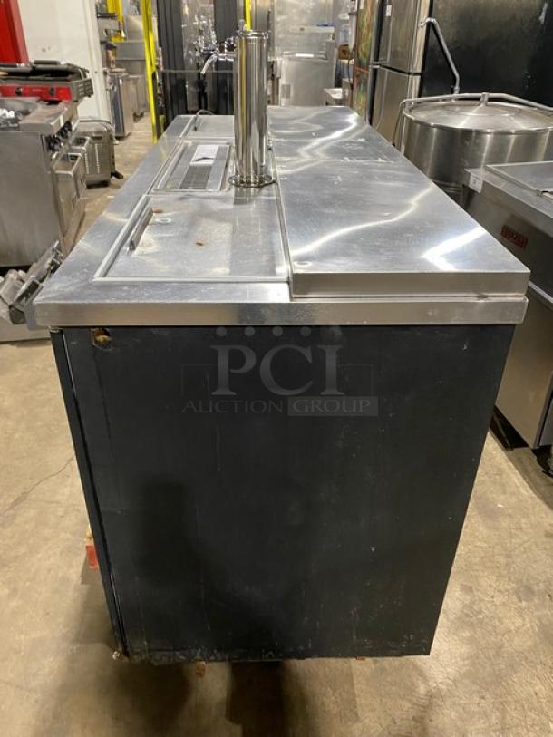 Beverage-Air Commercial Black Powder Coated Back Bar Cooler/Direct Draw Kegerator! With Stainless Steel Worktop And Double Sliding Lids! With 2 Single Tower Taps & Drip Tray! Model: DD68C SN: 5109281! 115V 1 Phase! - Image 2 of 10