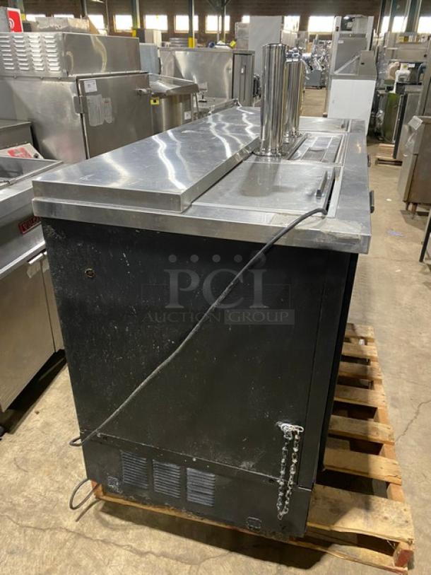 Beverage-Air Commercial Black Powder Coated Back Bar Cooler/Direct Draw Kegerator! With Stainless Steel Worktop And Double Sliding Lids! With 2 Single Tower Taps & Drip Tray! Model: DD68C SN: 5109281! 115V 1 Phase! - Image 3 of 10