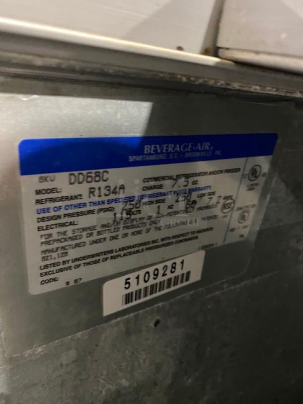 Beverage-Air Commercial Black Powder Coated Back Bar Cooler/Direct Draw Kegerator! With Stainless Steel Worktop And Double Sliding Lids! With 2 Single Tower Taps & Drip Tray! Model: DD68C SN: 5109281! 115V 1 Phase! - Image 8 of 10