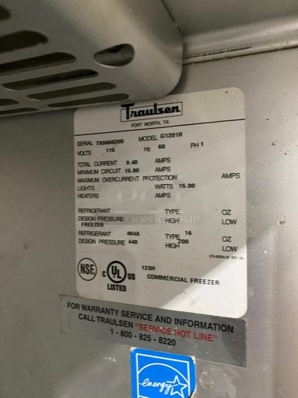 Traulsen Commercial Stainless Steel Solid Single Door Reach In Freezer! Energy Star Certified! With Poly Coated Wire Racks! Model: G12010 SN: T93868D05! 115V 1 Phase! On Casters! - Image 8 of 9
