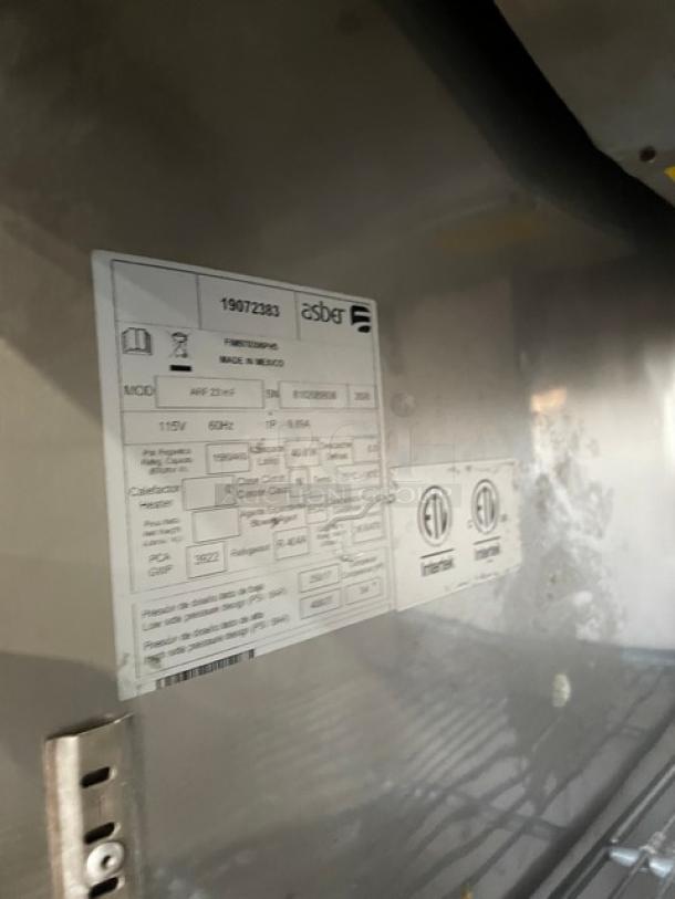 Asber! 2020 Late Model! Commercial Stainless Steel Solid Single Door Reach In Freezer! With Poly Coated Wire Rack! Model: ARF23HF SN: 8102089936! 115V 1 Phase! On Casters! - Image 7 of 9