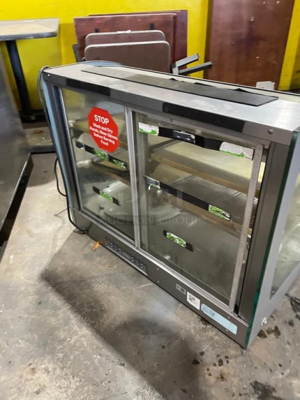 Vendo 7-Eleven Style Commercial Stainless Steel Slanted Glass Electric Powered Countertop Heated Display Showcase! With Rear Sliding Doors! - Image 4 of 8