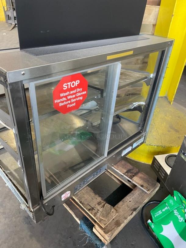 Vendo 7-Eleven Style Commercial Stainless Steel Slanted Glass Electric Powered Countertop Heated Display Showcase! With Rear Sliding Doors! - Image 4 of 8