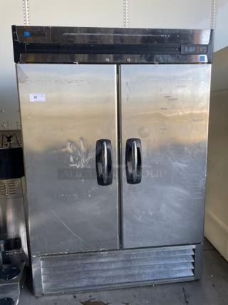 Master-Bilt Fusion Series Commercial Stainless Steel Solid 2 Door Reach In Freezer! Energy Star Certified! With Poly Coated Wire Racks! Model: F49-S SN: 15030052! 115V 1 Phase!