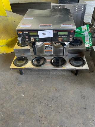 Bunn Commercial Stainless Steel Electric Powered Countertop Automatic Twin Coffee Brewer! With 6 Warming Plates & Hot Water Dispenser! With Stainless Steel Brew Basket! Model: AXIOM 0/6 TWIN SN: AXTN031012! 120/208-240V 1 Phase! On Legs!