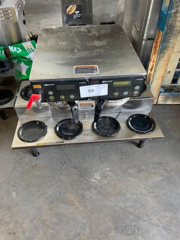 Bunn Commercial Stainless Steel Electric Powered Countertop Automatic Twin Coffee Brewer! With 6 Warming Plates & Hot Water Dispenser! With Stainless Steel Brew Basket! Model: AXIOM 0/6 TWIN SN: AXTN033865! 120/208-240V 1 Phase! On Legs! - Image 1 of 9