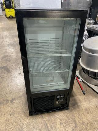 Universal Nolin Commercial Black Single Glass Door Reach In Merchandiser Refrigerator! With Poly Coated Wire Rack! Model: MC260-1! 120V 1 Phase!