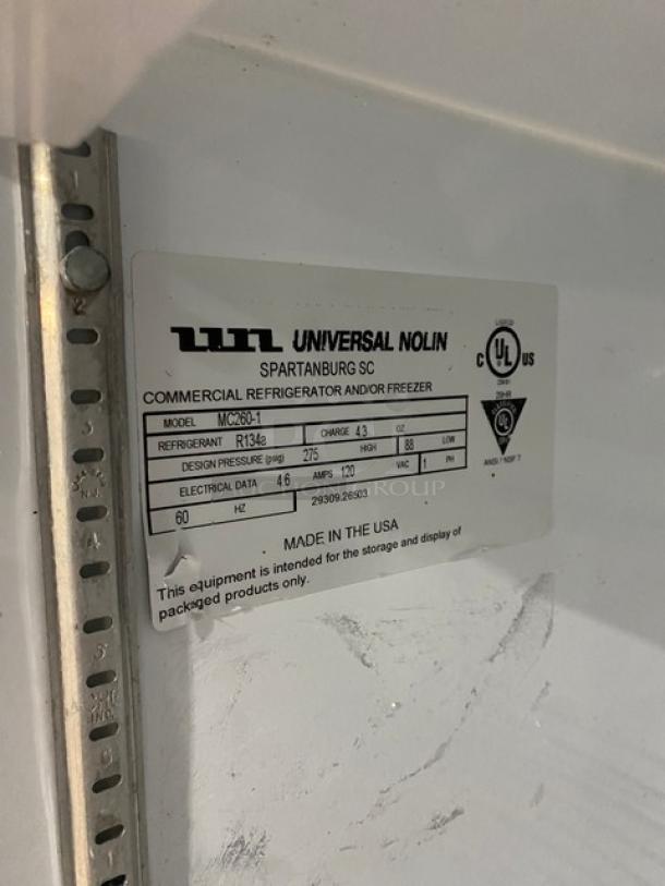 Universal Nolin Commercial Black Single Glass Door Reach In Merchandiser Refrigerator! With Poly Coated Wire Rack! Model: MC260-1! 120V 1 Phase! - Image 6 of 8