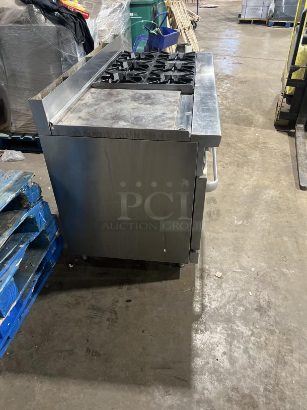 Cookrite! Late Model! Commercial Stainless Steel Natural Gas Powered Flat Griddle Split Top 6 Burner Range/Double Oven Combo! With Up Turned Back Splash! With Wired Oven Racks! On Legs! - Image 2 of 7