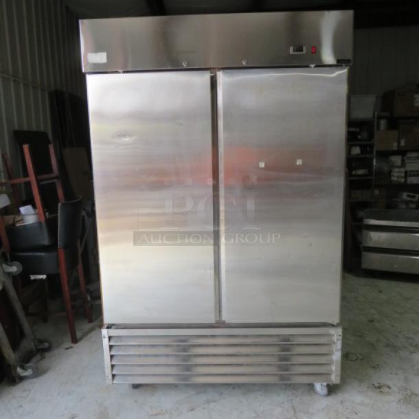 One WORKING SLIS 2 Door Stainless Steel Freezer With 8 Racks On Casters. Model# SUF49A2. 115 Volt. 53.5X32.5X84 - Image 4 of 5