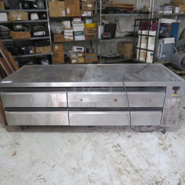 One WORKING  Silver King 4 Drawer Refrigerated Chef Base On Casters. 115 Volt. Model# SKRCB79HC10. 115 Volt. 79.5X31X26.5. $12,468.43 - Image 1 of 2
