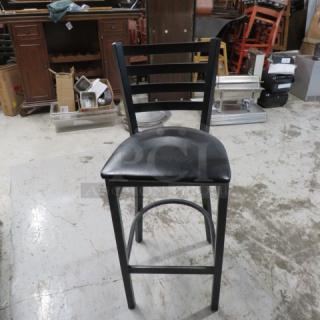 Black Metal Bar Height Chair With A Black Cushioned Seat. 2XBID