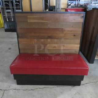One Wooden Single Sided Booth With A Red Cushioned Seat. 46.5X25X45