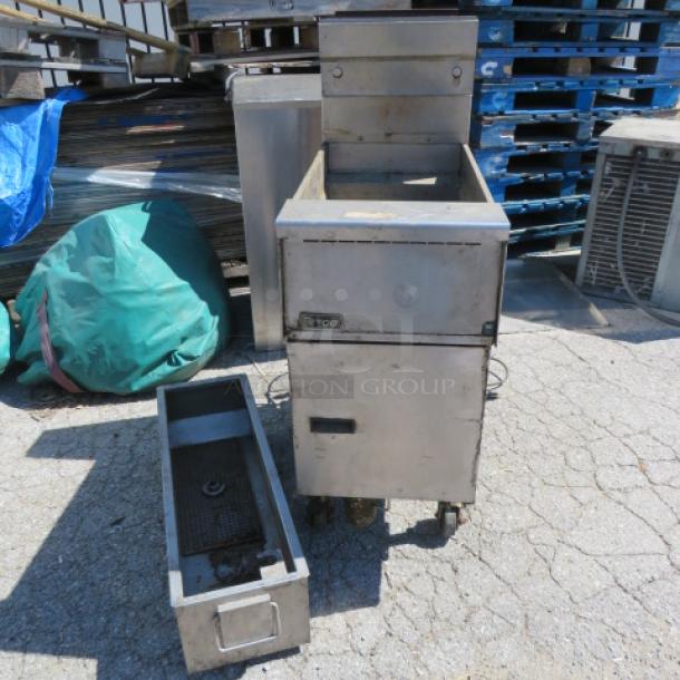 One Pitco Natural Gas 50lb Deep  Fryer On Casters. Model# SFSG14R. 15X38X54. - Image 1 of 1
