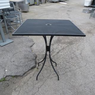 One Black Metal Bar Height Patio Table With An Umbrella Hole. 36X36X42.