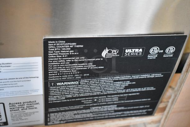 BRAND NEW SCRATCH AND DENT! 2023 Cooking Performance Group GTU-CPG-48-N Ultra Series Stainless Steel Commercial 48" Chrome Plated Natural Gas 4-Burner Countertop Griddle. 120,000 BTU - Image 7 of 7