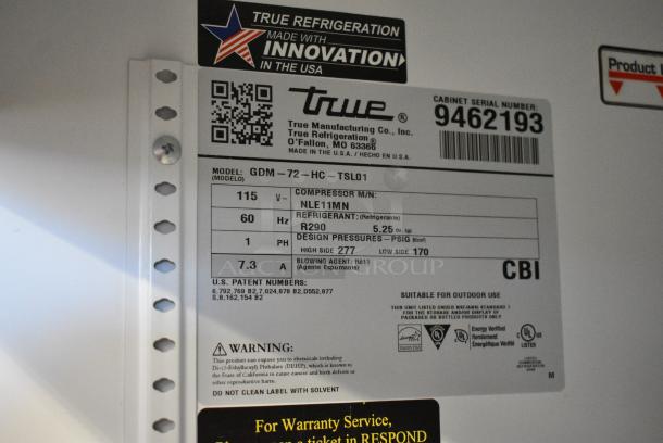 2018 True GDM-72-HC Metal Commercial 3 Door Reach In Cooler Merchandiser w/ Poly Coated Racks. 115 Volts, 1 Phase. Tested and Working! - Image 8 of 8