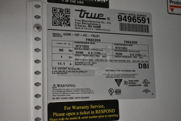 2018 True GDM-72F-HC Metal Commercial 3 Door Reach In Freezer Merchandiser w/ Poly Coated Racks. 115/208-230 Volts, 1 Phase. Tested and Working! - Image 8 of 8