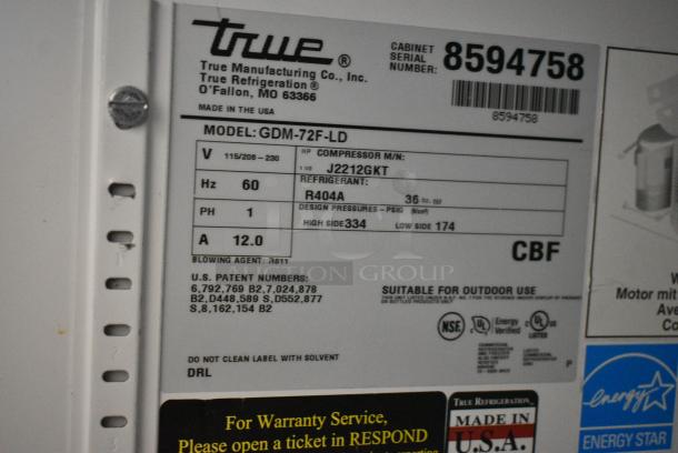 True GDM-72F-HC Metal Commercial 3 Door Reach In Freezer Merchandiser w/ Poly Coated Racks. 115/208-230 Volts, 1 Phase. Tested and Working! - Image 8 of 8
