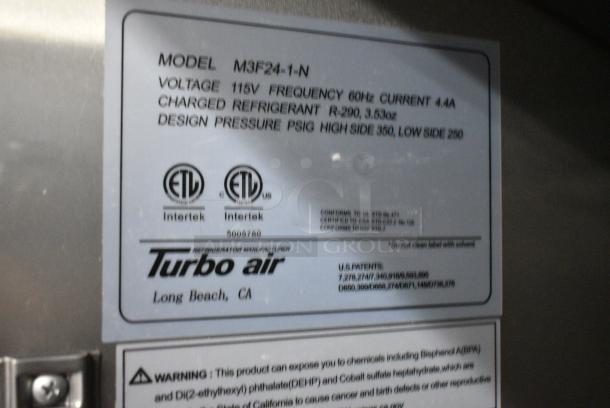 Turbo Air M3F24-1-N Stainless Steel Commercial Single Door Reach In Freezer w/ Poly Coated Racks on Commercial Casters. 115 Volts, 1 Phase. Tested and Working! - Image 6 of 6