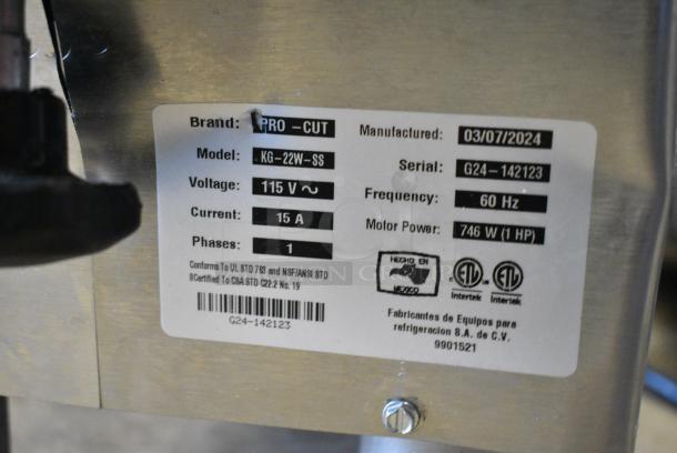 BRAND NEW SCRATCH AND DENT! Pro-Cut KG-22W-SS #22 Stainless Steel Electric Meat Grinder with Safe Guard. 110 Volts, 1 Phase. Tested and Working! - Image 10 of 10