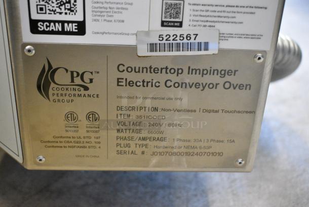 BRAND NEW SCRATCH AND DENT! Cooking Performance Group CPG 351ICOED Stainless Steel Commercial Countertop Electric Powered Conveyor Pizza Oven. 240 Volts, 1 Phase. - Image 7 of 7