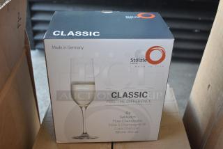 BRAND NEW SCRATCH AND DENT! Box of 24 Stolzle Classic Flute Champagne Glasses.