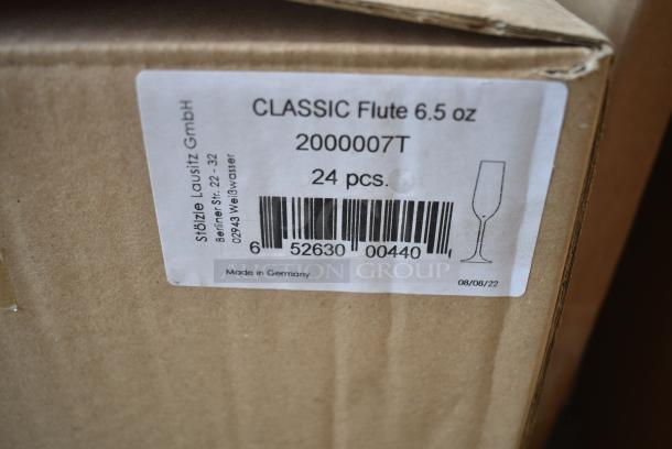BRAND NEW SCRATCH AND DENT! Box of 24 Stolzle Classic Flute Champagne Glasses. - Image 4 of 5