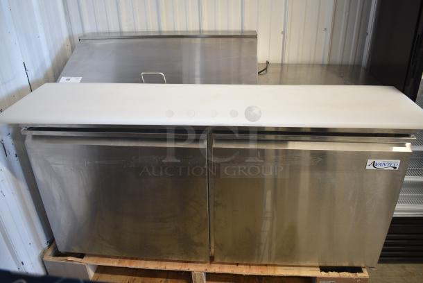 BRAND NEW SCRATCH AND DENT! 2024 Avantco 178SSPT6010 Stainless Steel 60" 2 Door Stainless Steel Refrigerated Sandwich Prep Table with Workstation. 115 Volts, 1 Phase. Tested and Powers On But Does Not Get Cold - Image 1 of 7