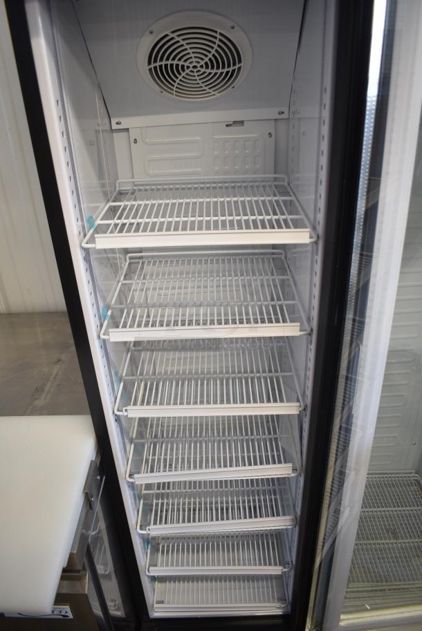 BRAND NEW SCRATCH AND DENT! Galaxy 177GDN5RBB Metal Commercial Single Door Reach In Cooler Merchandiser with Red, White, and Blue LED Lighting. 110-120 Volts, 1 Phase. Tested and Working! - Image 5 of 8
