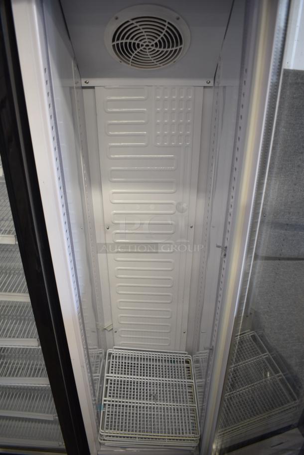 BRAND NEW SCRATCH AND DENT! Galaxy 177GDN5RBW Metal Commercial Single Door Reach In Cooler Merchandiser with Red, White, and Blue LED Lighting. 110-120 Volts, 1 Phase. Tested and Powers On But Does Not Get Cold - Image 6 of 9