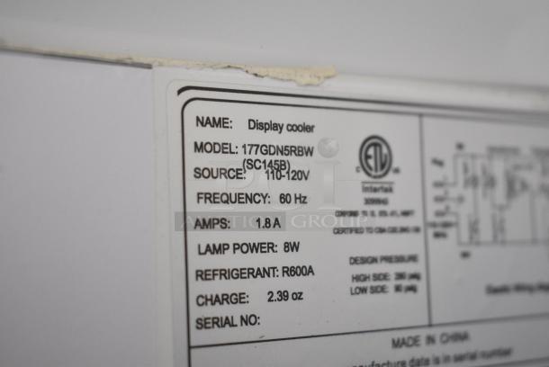 BRAND NEW SCRATCH AND DENT! Galaxy 177GDN5RBW Metal Commercial Single Door Reach In Cooler Merchandiser with Red, White, and Blue LED Lighting. 110-120 Volts, 1 Phase. Tested and Powers On But Does Not Get Cold - Image 8 of 9