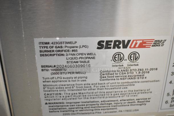 BRAND NEW SCRATCH AND DENT! ServIt 423GST3WELP GST-3WE-LP Three Pan Open Well Liquid Propane Steam Table with Undershelf - 10,500 BTU - Image 6 of 7