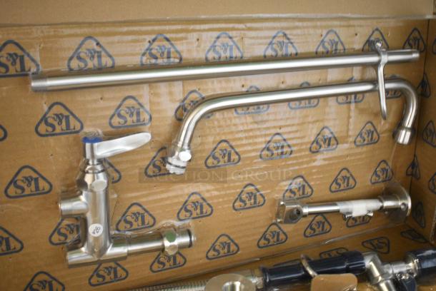 2 BRAND NEW SCRATCH AND DENT! Eversteel by T&S S-0133-A12-BJ Stainless Steel 8" Wall Mount Mixing Faucet with 12" Swing Nozzle and Pre-Rinse Unit with 1.07 GPM Spray Valve. 2 Times Your Bid! - Image 4 of 7
