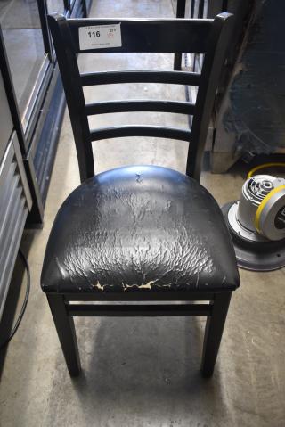 4 Black Wood Pattern Dining Height Chair w/ Black Cushion. 4 Times Your Bid!