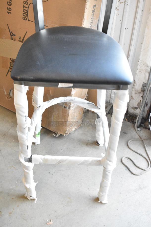 2 BRAND NEW SCRATCH AND DENT! Black Metal Bar Height Chairs w/ Wooden Back Rest and Black Seat Cushion. 2 Times Your Bid! - Image 4 of 4