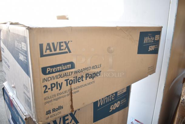 3 BRAND NEW SCRATCH AND DENT! Lavex 5002TP3X448P Premium 3 1/2" x 4 1/2" Individually Wrapped 2-Ply Standard 500 Sheet Toilet Paper Roll - 48/Case. 3 Times Your Bid! - Image 2 of 6