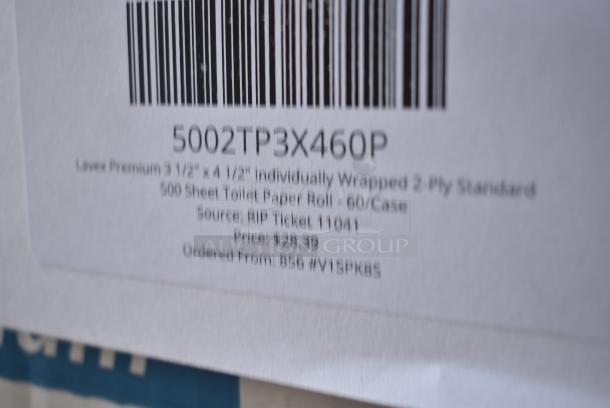 3 BRAND NEW SCRATCH AND DENT! Lavex 5002TP3X448P Premium 3 1/2" x 4 1/2" Individually Wrapped 2-Ply Standard 500 Sheet Toilet Paper Roll - 48/Case. 3 Times Your Bid! - Image 6 of 6