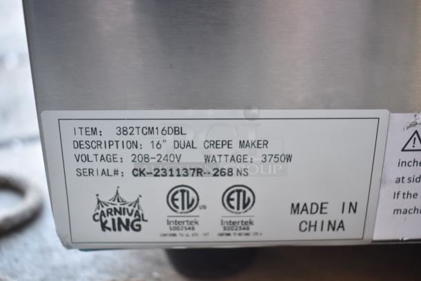 BRAND NEW SCRATCH AND DENT! 2023 Carnival King 382TCM16DBL Stainless Steel Commercial 16" Dual Non-Stick Crepe Maker. 208-240 Volts, 1 Phase. - Image 6 of 7
