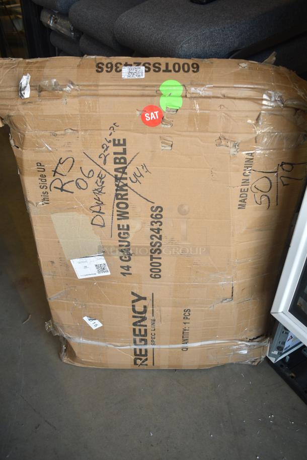 BRAND NEW SCRATCH AND DENT! Regency 600TSS2436S Spec Line 24" x 36" 14 Gauge Stainless Steel Commercial Work Table with Undershelf - Image 1 of 5