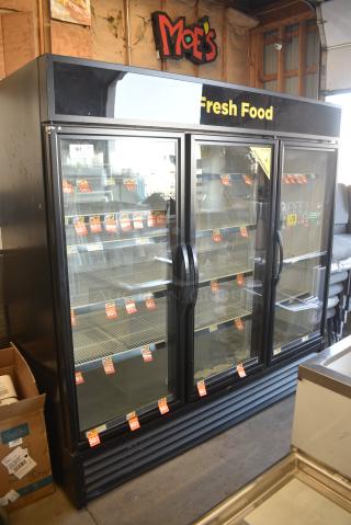 2018 True GDM-72-HC Metal Commercial 3 Door Reach In Cooler Merchandiser w/ Poly Coated Racks. 115 Volts, 1 Phase. Tested and Working!