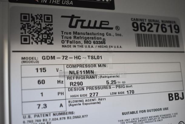 2018 True GDM-72-HC Metal Commercial 3 Door Reach In Cooler Merchandiser w/ Poly Coated Racks. 115 Volts, 1 Phase. Tested and Working! - Image 8 of 9