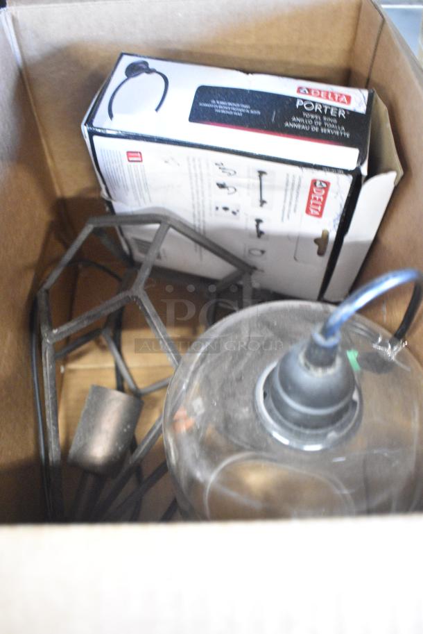 3 Various Items Including Delta Porter Towel Ring, Light Fixture. 3 Times Your Bid! - Image 1 of 4