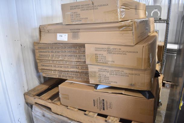 16 BRAND NEW SCRATCH AND DENT! Items Including 10 3492430TCB Lancaster Table & Seating 24" x 30" Laminated Rectangular Table Top Reversible Cherry / Black, 3 Boxes of 164CUSHMTLBK Lancaster Table & Seating 2 1/2" Black Vinyl Padded Seat for Metal Frame Seating, 164TCOLROD25 Lancaster Table & Seating 25 3/16" Standard Height Table Base Column and Rod. 16 Times Your Bid! - Image 1 of 9