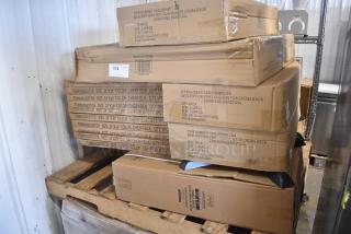 16 BRAND NEW SCRATCH AND DENT! Items Including 10 3492430TCB Lancaster Table & Seating 24" x 30" Laminated Rectangular Table Top Reversible Cherry / Black, 3 Boxes of 164CUSHMTLBK Lancaster Table & Seating 2 1/2" Black Vinyl Padded Seat for Metal Frame Seating, 164TCOLROD25 Lancaster Table & Seating 25 3/16" Standard Height Table Base Column and Rod. 16 Times Your Bid!