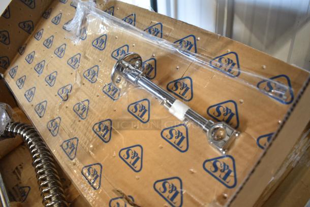 BRAND NEW SCRATCH AND DENT! 510B133AF12B T&S B-0133-ADF12-B EasyInstall Wall Mounted 37 9/16" High Pre-Rinse Faucet with Adjustable 8" Centers, 1.15 GPM Spray Valve, 44" Hose, 12" Add-On Faucet, and 6" Wall Bracket - Image 3 of 6